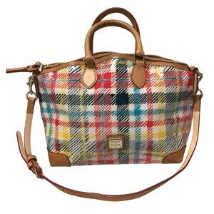 DOONEY & BOURKE Chatham Plaid Shoulder Bag Leather Trim Red Blue White